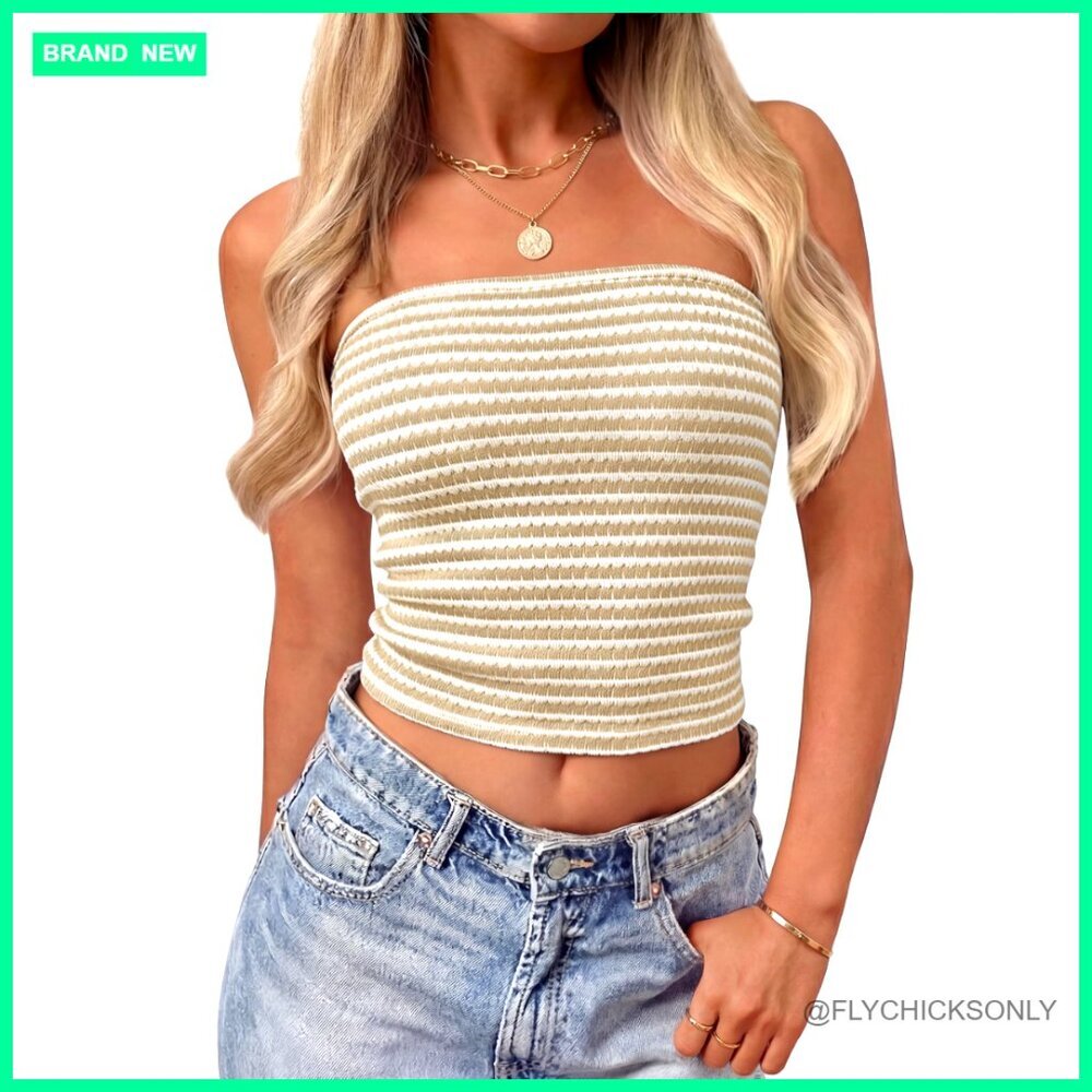 Striped Strapless Crop Tube Top, Slim Fit Knit Bandeau, Summer Beach Outfit